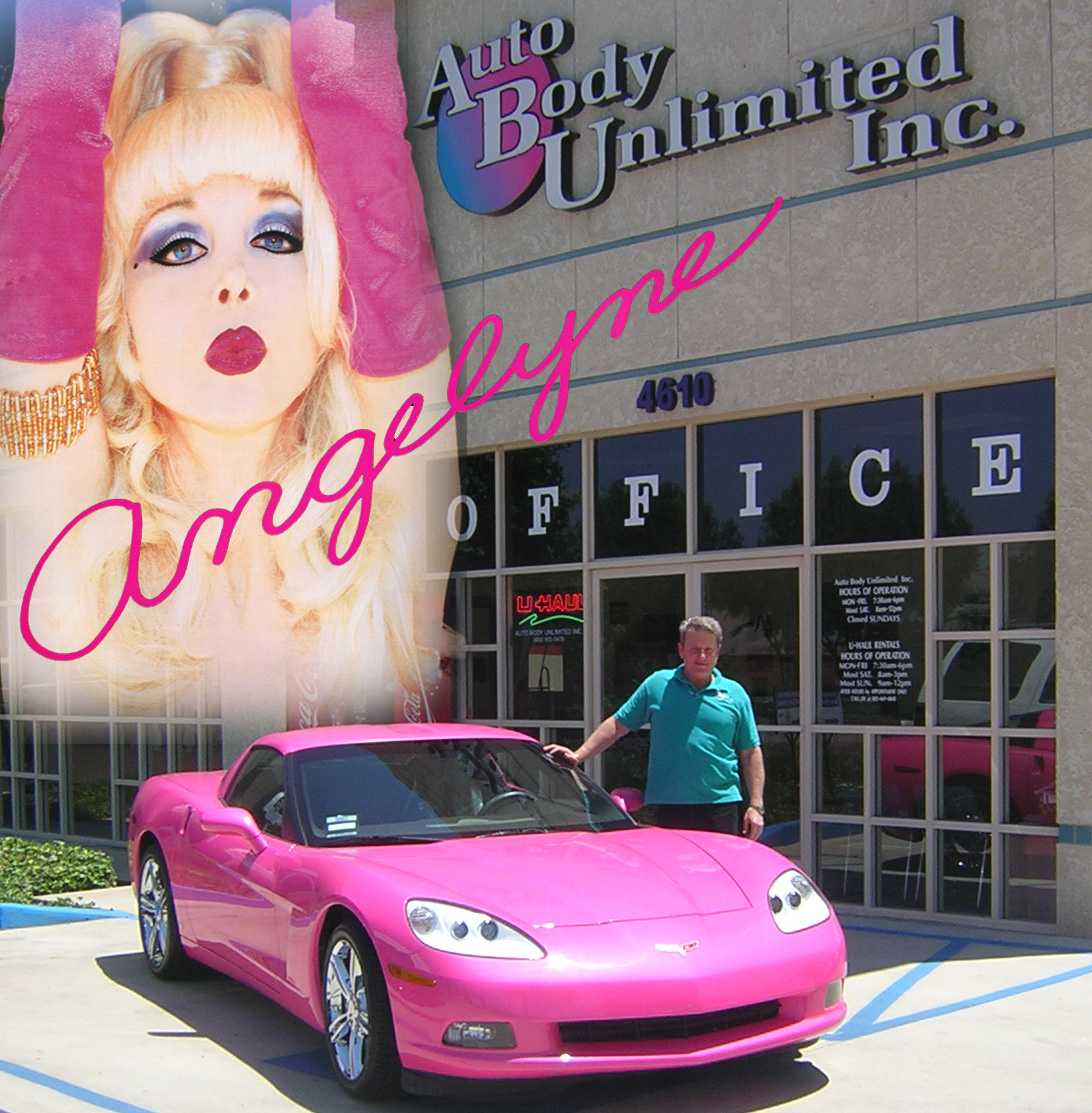 Angelyne and Dr. Jay from TheCrashDoctor.com with her new Pink 2008 Corvette 