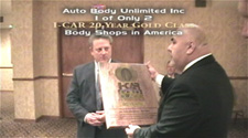 i-car 20 year gold class award presented to Jay Schoen auto body unlimited inc www.thecrashdoctor.com