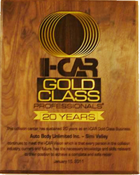 I-CAR 20 year gold class award for auto body unlmited inc. Jay Schoen www.thecrashdoctor.com photo